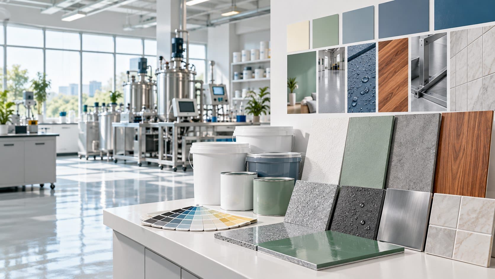 Water-based coatings showroom and sample panels